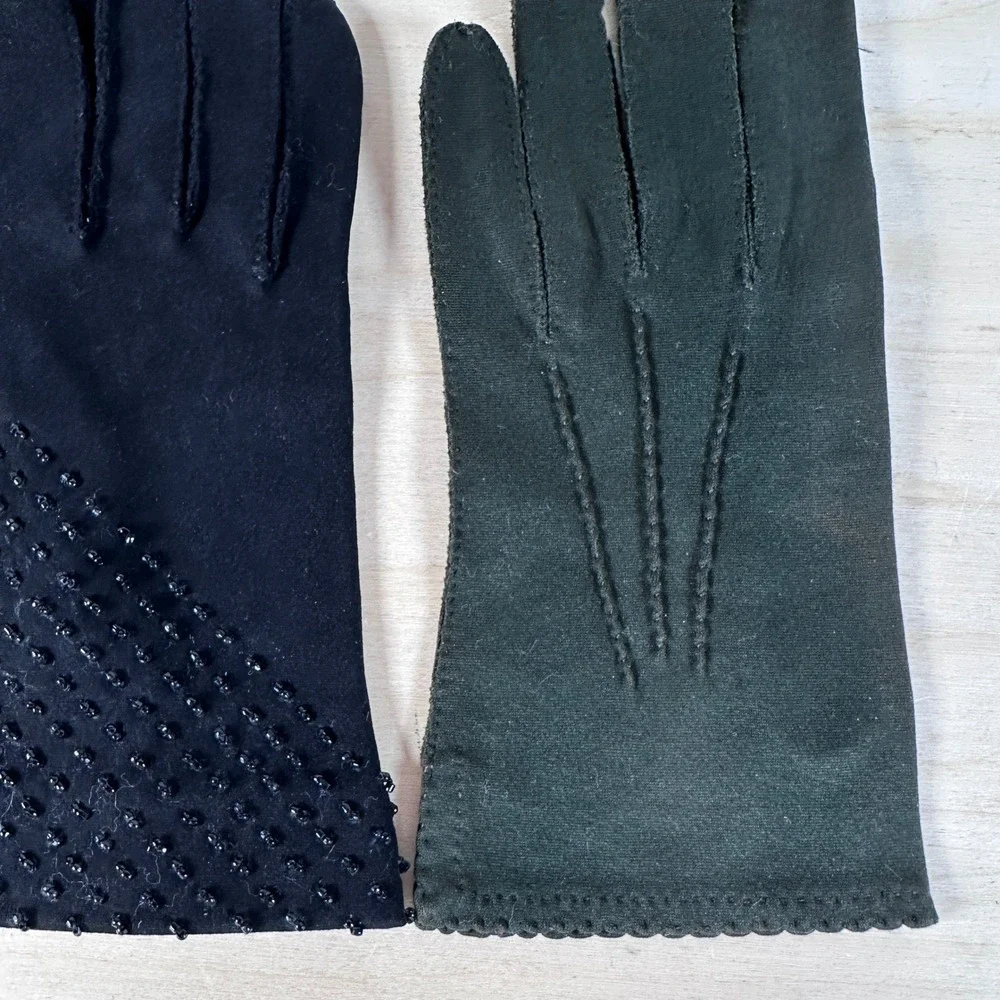 Vintage Black‎ & Dark Green Gloves Lot Fownes Crescendoe Leather Tailored Cotton